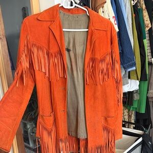 Vintage Fringed Suede Jacket - Orange